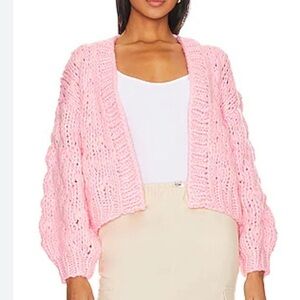 27 Miles Malibu Revolve Pink Cotton Open Cable Knit  Maiken Sweater Size XS